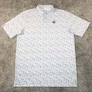 Straight Down Performance Golf Polo Men's Large Light Blue Nautical Print
